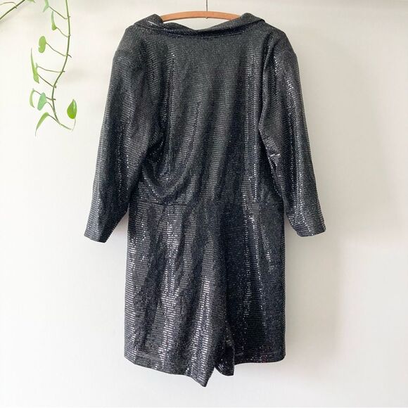 NWT CITY CHIC Glamour Playsuit Sequin Romper in Gunmetal 16 - Picture 8 of 9